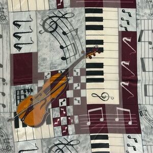 Vintage Orchestra Music Instrument Print Sheer Scarf Burgundy Gray